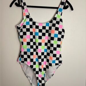 No Boundaries Checkered One-Piece Swimsuit with Multicolor Accents